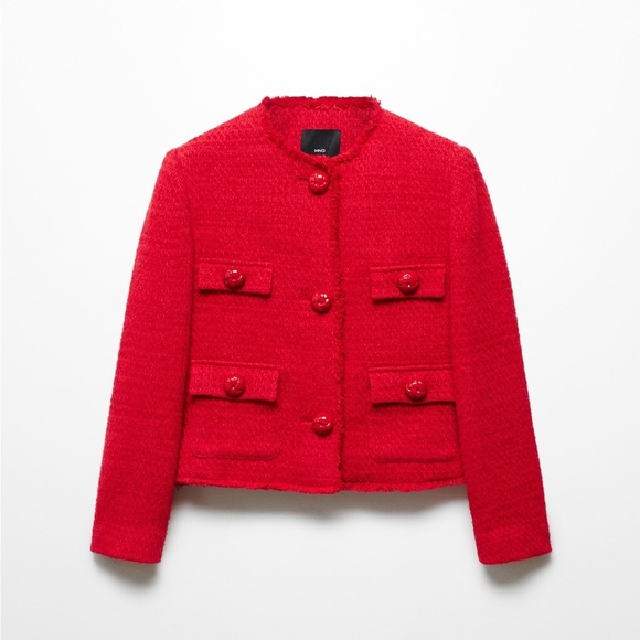 Mango TWEED JACKET WITH POCKETS - Size 3XL - Red - Picture 3 of 12
